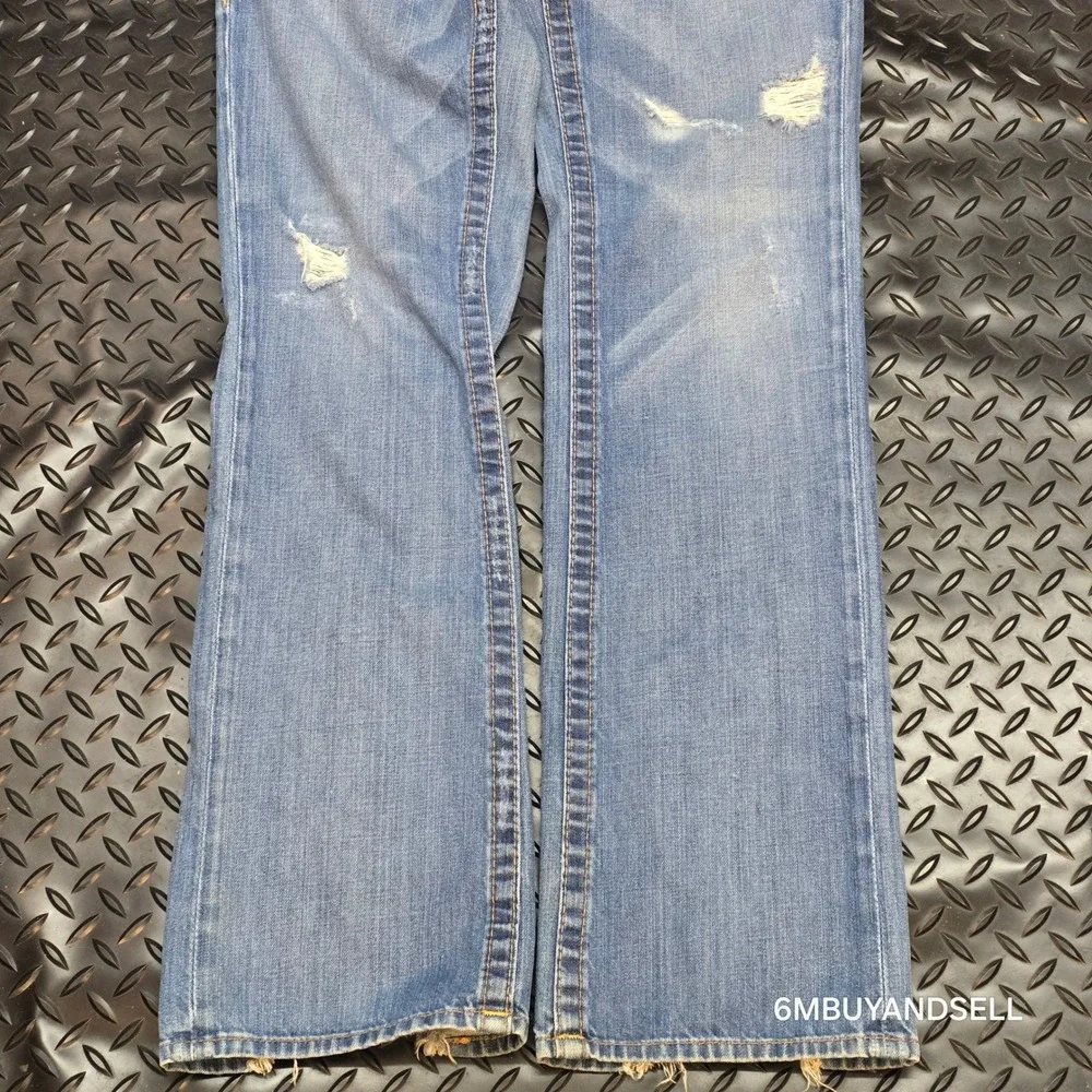 True‎ Religion Ricky Straight Leg Jeans Mens 34 Light Wash Distressed USA Y2K